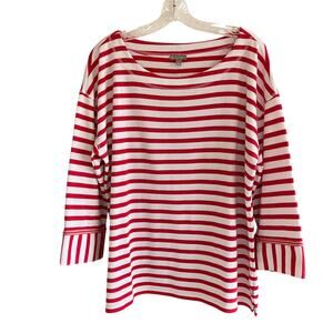 Talbots Red White Striped Top XL Nautical Beachy Coastal Pullover 3/4 Sleeves